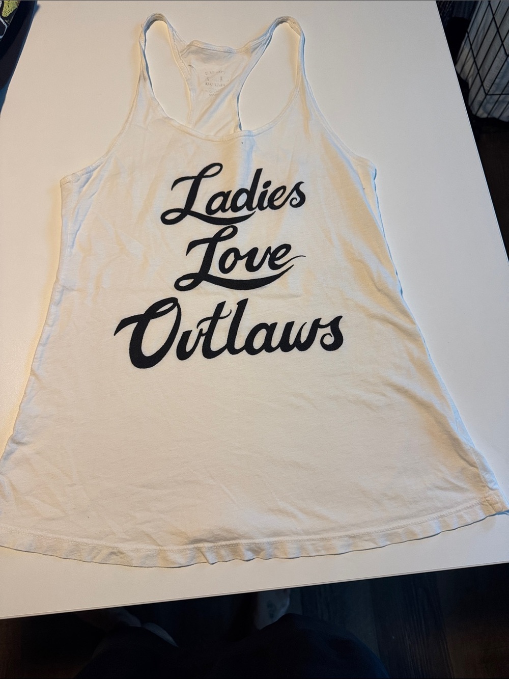 White Racerback Tank Top with 'Ladies Love Outlaws' Script